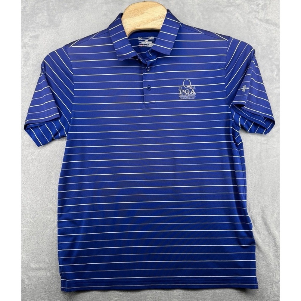 Under Armour Golf Polo Shirt Blue Striped 2017 PGA Championship Quail Men's L